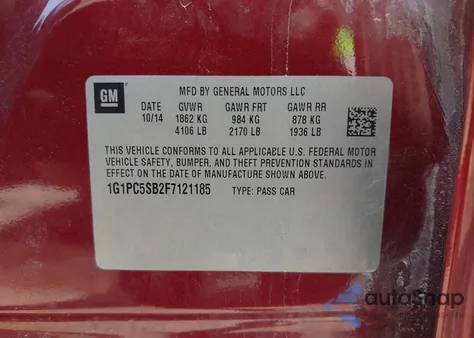 2015 Chevrolet Cruze 1Lt Auto из США, поврежденный, VIN 1G1PC5SB2F7121185